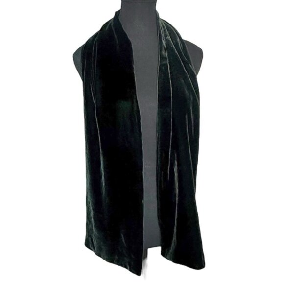 DANIER Black Velvet Scarf Dark Emerald Green Silk Shawl - Picture 2 of 9